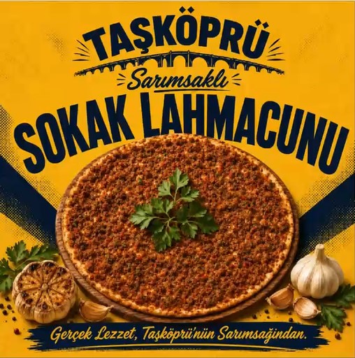 Taşköprü Sarımsaklı Sokak Lahmacunu - taze pişmiş lahmacun, sarımsak ve maydanozla